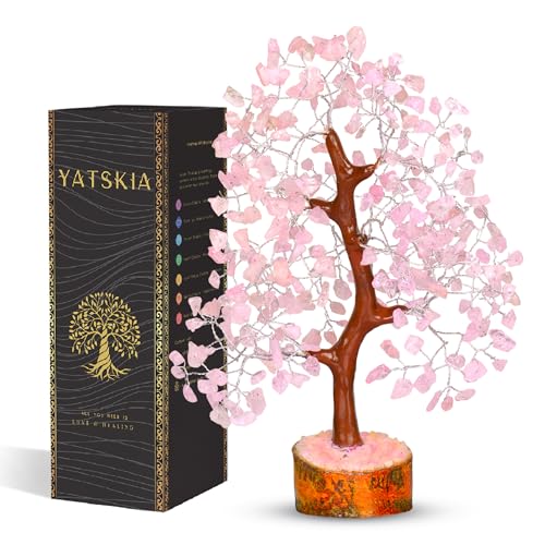 YATSKIA Rose Quartz Crystal Tree – Bonsai Tree of Life – Pink Room Decor – Desk Decorations for Women Office – Gemstones and Crystals – Stones and Crystals