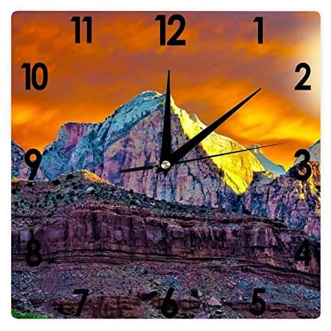 Reloj de pared cuadrado Utah Zion amanecer montañas paisaje senderismo cielo silencioso Cover