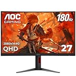 AOC CQ27G4H 27" Curved Gaming Monitor, QHD 2K 2560x1440, 1500R VA, 180Hz 0.5ms, AMD FreeSync Premium, Height Adjustable Stand, Xbox PS5 Switch Compatiable, 3-Year Zero-Bright-dot