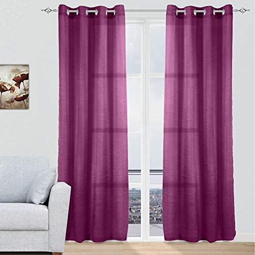 MERCURY TEXTIL - Cortinas Modernas Translucidas 2 Piezas con Anillos Plateados para Ventana, 150 X 260 CM (Morado)