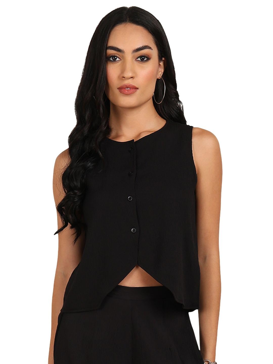 Fashfun Women's Red Texture Crop Waist-Coat