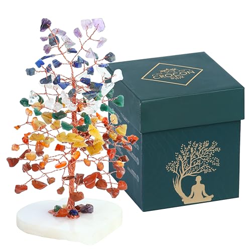 Image of Crocon Crystal Heart Base 7 Chakra Tree of Life, Birthday Gifts for Women | Healing Crystals Tree Brings Positive Energy, Good Luck, Feng Shui House & Office Desk Decor for Girlfriend & Wife Present