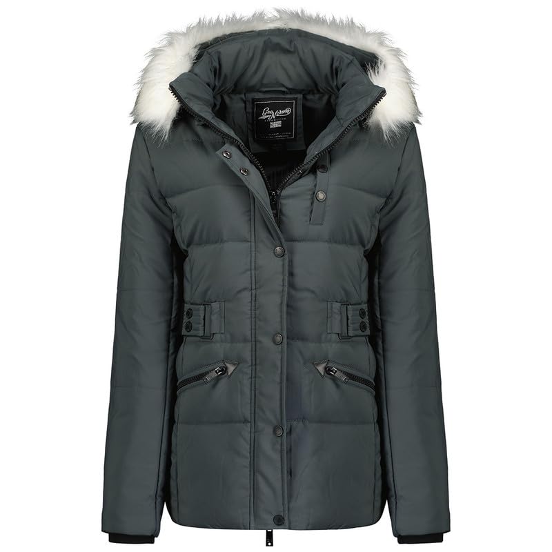 Geographical Norway Chester Lady - Chaqueta Mujer Cálida Esqui - Abrigo Para Mujeres Con Capucha Sintética - Parka Elegante A Prueba De Viento - Otono Invierno Primavera (Gris Oscuro S)