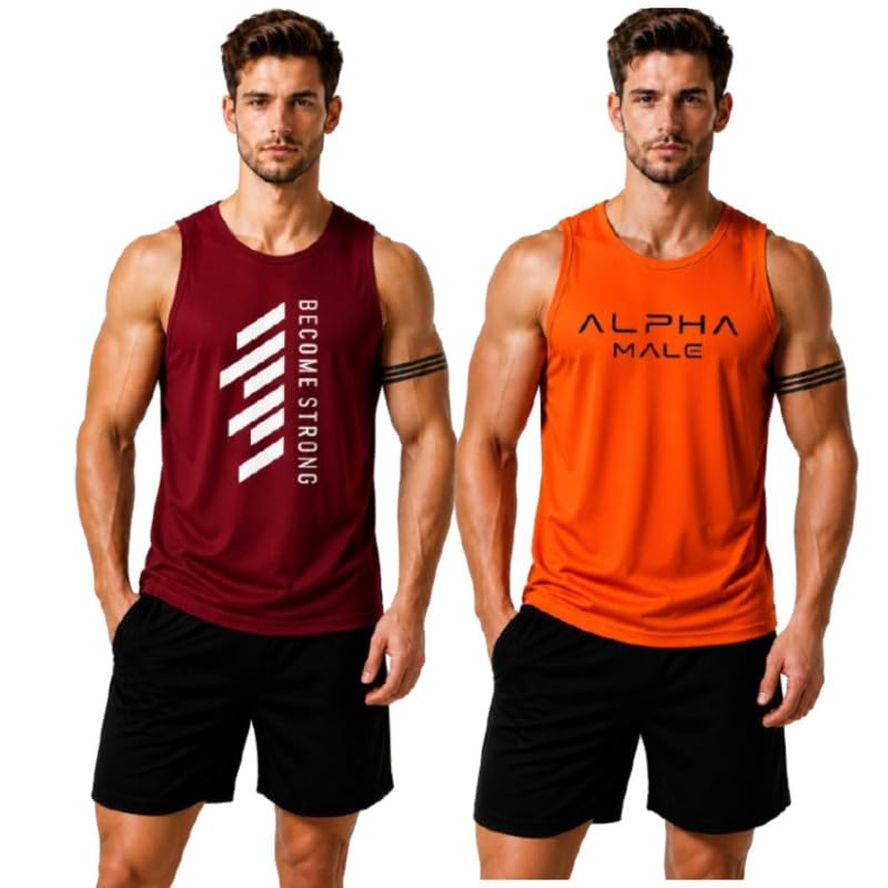 Pack of Two Sando for Gym Wear | Vest for boy and men | Pack of 2 Sando Yellow and Grey Color Printed Design for gym Wear Regular fir for morning walk gym wear-picture-39