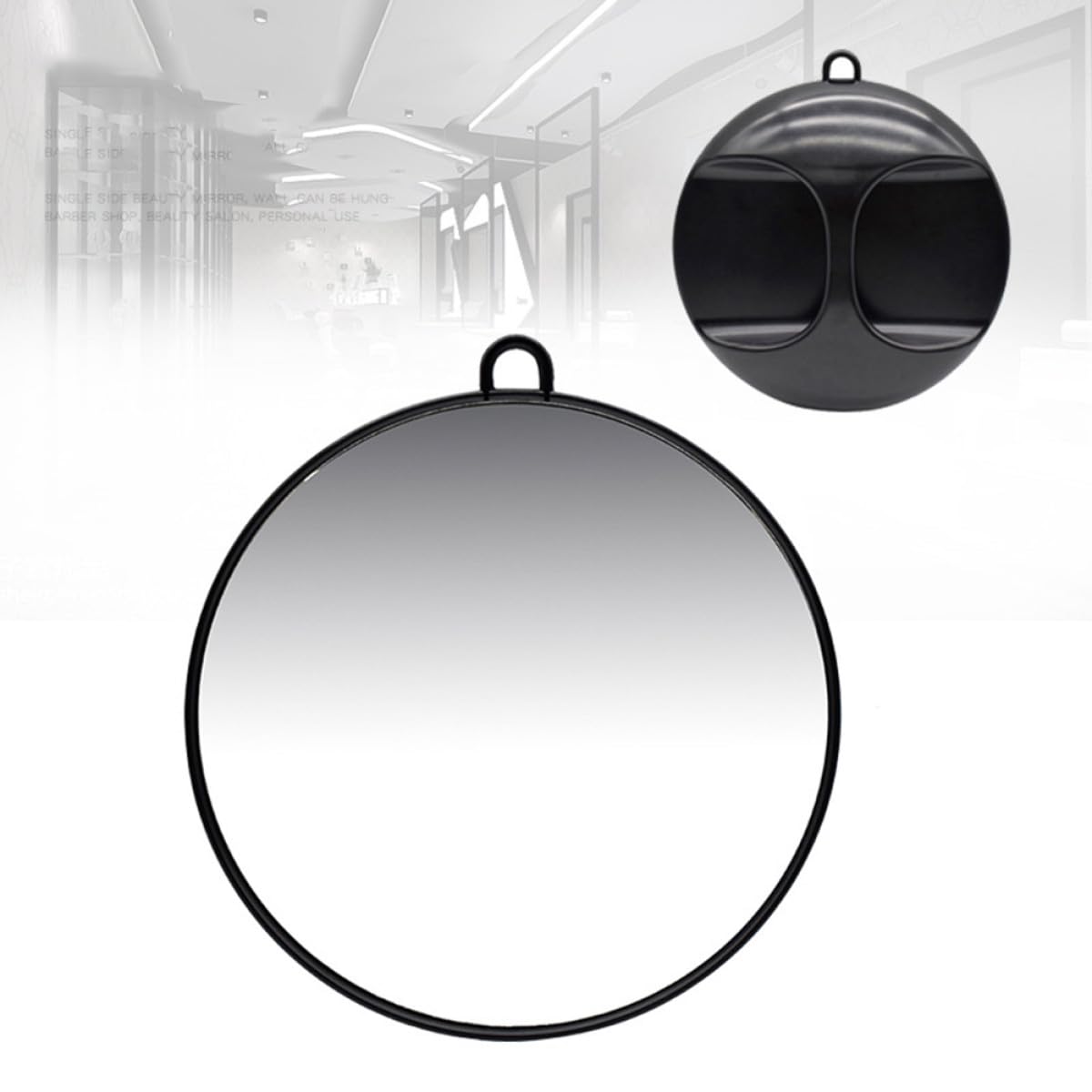 SHERCHPRY Specchio Portatile Design Pratico Superficie a Specchio Alta Definizione in Vetro e Plastica Rotondo Nero per per Quotidiano