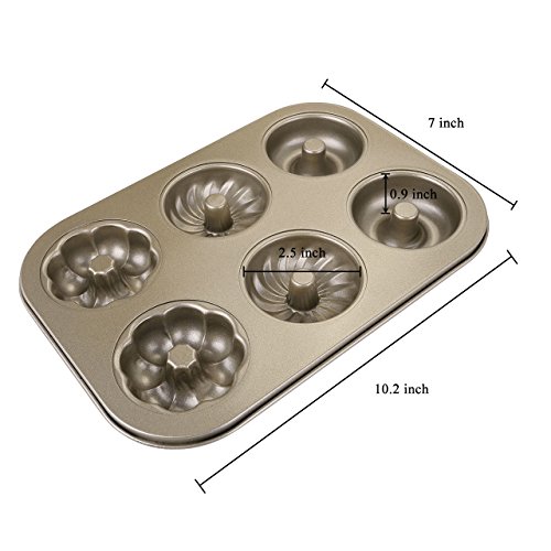6-Cavity Mini Donut Pan, WarmHut 3 Pattern Carbon Steel Nonstick Donut Mold, Cake Baking Tray Maker Pan for Cake Biscuit Bagels Donut Cake Mold, Madeleine Pan
