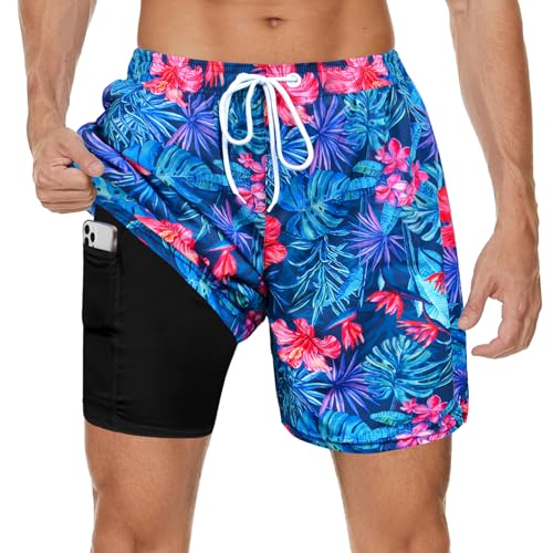 MaciRept Short de bain pour homme à séchage rapide avec poches zippées 17,8 cm, floral, Medium