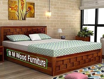BM WOOD FURNITURE Sheesham Solid Wood King Size Bed with Storage | Rosewood Bedroom Double Cot | Noise Free | Zero Partner Disturbance Natural Finish