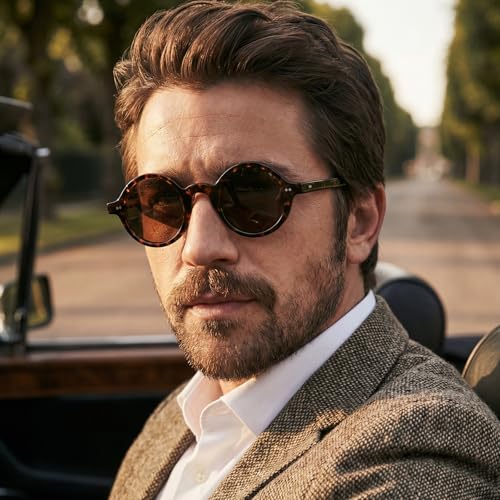 Image of CARFIA Retro Acetate Small Face Polarized Sunglasses for Men Cool Classic Round Sun Glasses CA2501