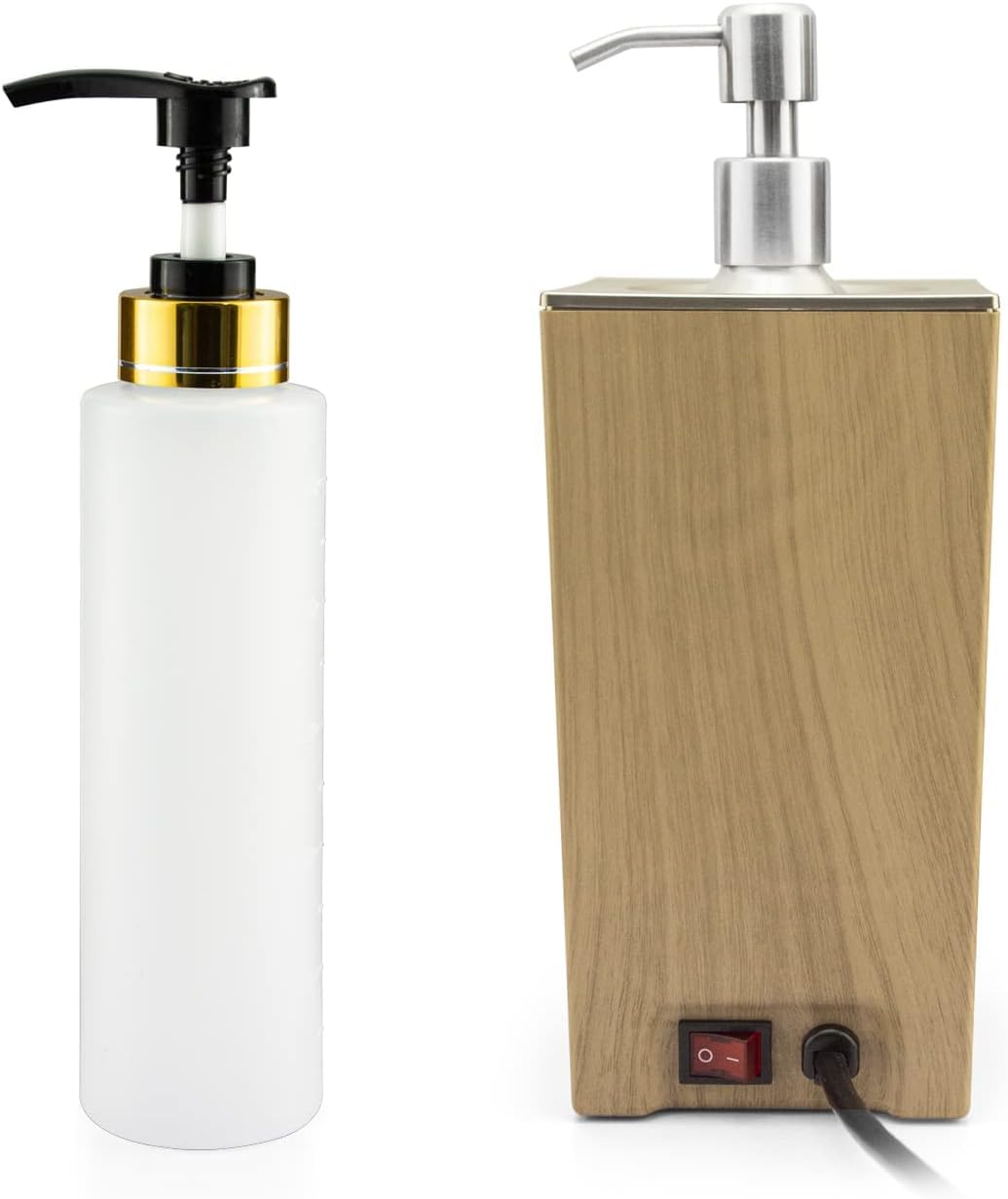 Elitzia Massaggio Olio Scaldabagno Lozione Warmer 131 ° F Temperatura costante con Metallo Plastica Pompa Bottiglie Massaggio Olio Riscaldatore per Creme Gels ETOH843NA (colore naturale quadrato)