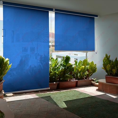 Image of HIPPO 180 GSM HDPE Outdoor Balcony Roller Blind, UV & Dust Protection Corded Roll Up and Down Light Filtering Blinds for Garden (Blue, 3FTX5FT)