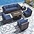 Kullavik 8 Pieces Outdoor Patio Furniture Set with 55000BTU Gas Propane Fire Pit Table,PE Wicker Rattan Sectional Sofa Patio Conversation Sets,Navy Blue