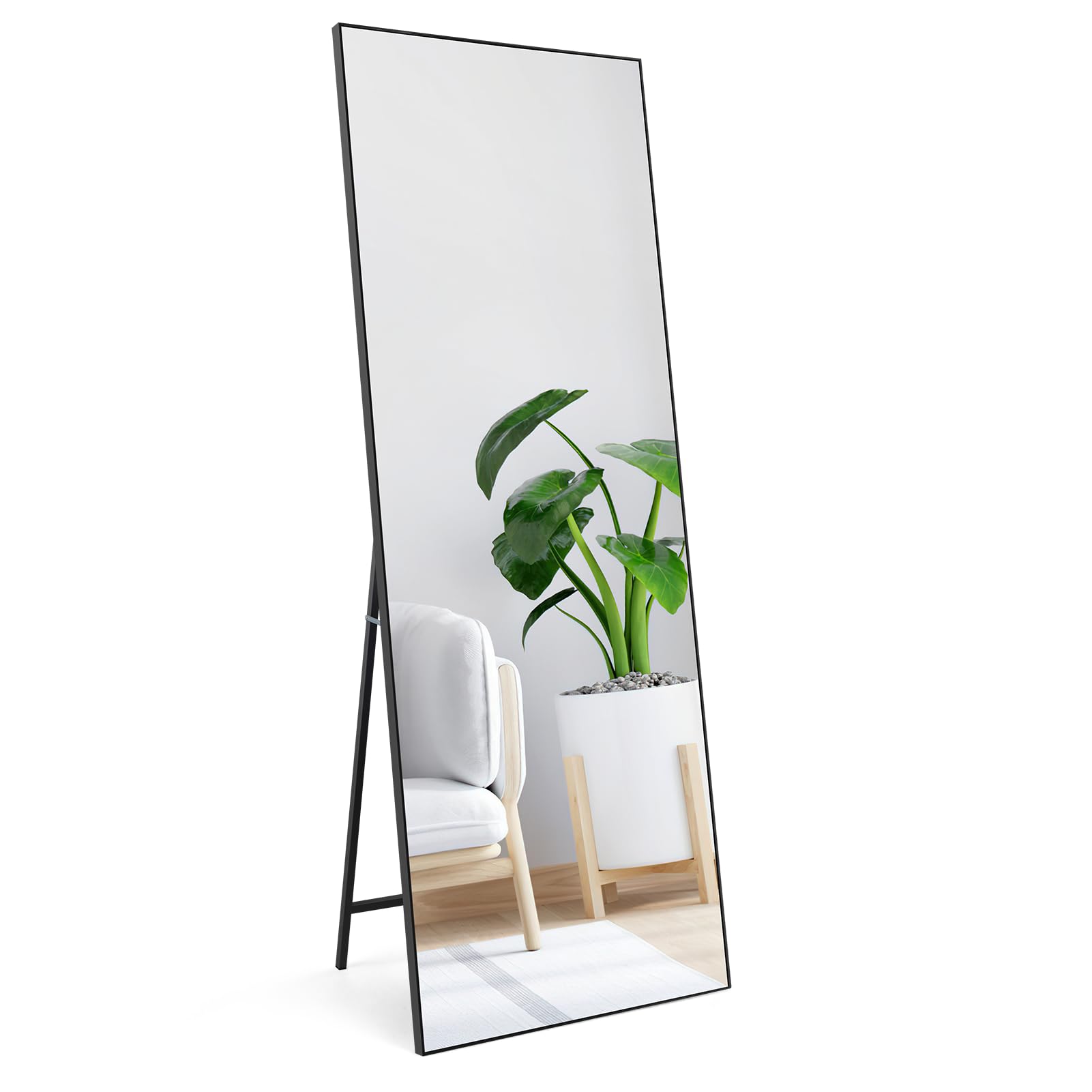 PETAFLOP 165x60cm Full Length Mirrors, Black Free Standing Mirror Suitable for Wall Mounting or Floor Display in Bedrooms, Living Rooms, and Commercial Settings