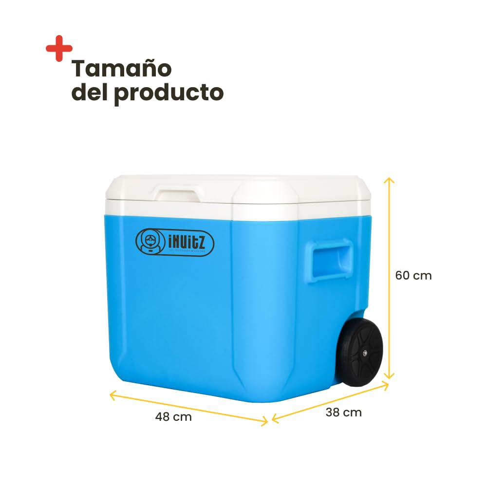 Inuitz Nevera Portatil 52 litros con Ruedas para Playa, Camping - Nevera con Ruedas Ideal para Escapadas - Tamaño Pasar el Dia