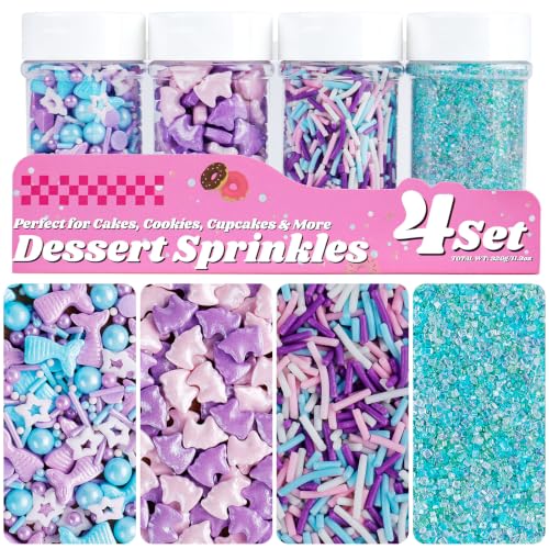 Image of Mermaid Unicorn Pastel Sprinkles, 11.3oz Edible Blue Purple Cake Sprinkles | Large Capacity Magic Set for Cakes Cupcakes Cookies Ice Cream