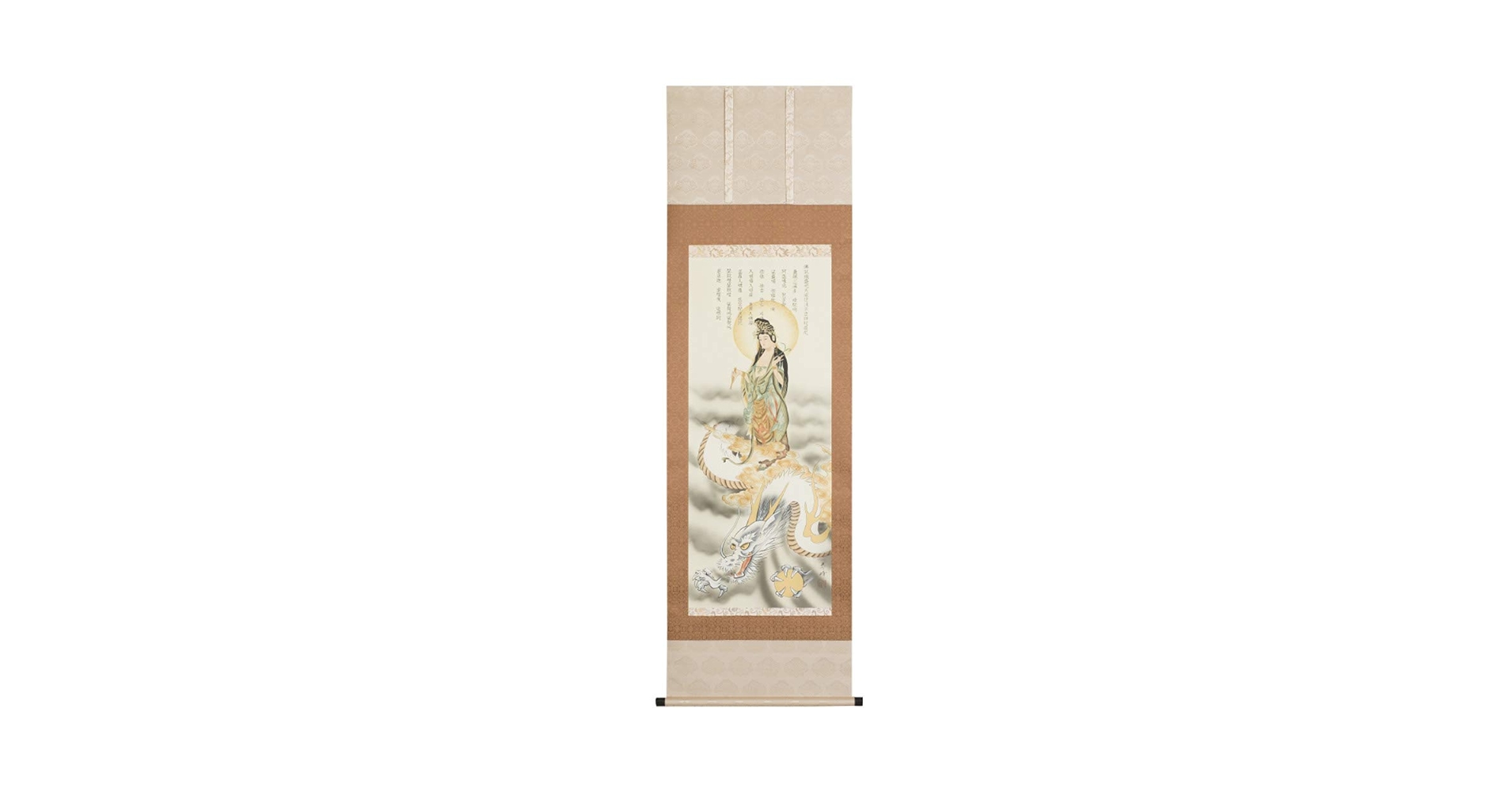 【真作】掛軸　龍上観音　開運守護の吉祥画　慈悲と霊力の象徴　共箱入　R104 真作】掛軸 龍上観音 開運守護の吉祥画 慈悲と霊力の象徴 共箱入