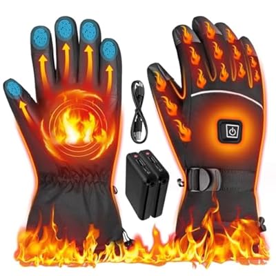 Heated Gloves for Men - Rechargeable Electric Battery Heated Gloves for Men and Women Touchscreen Winter Thermal Glove with 3 Heating Levels Waterproof Heated Gloves for Hunting Fishing (JRST-001)