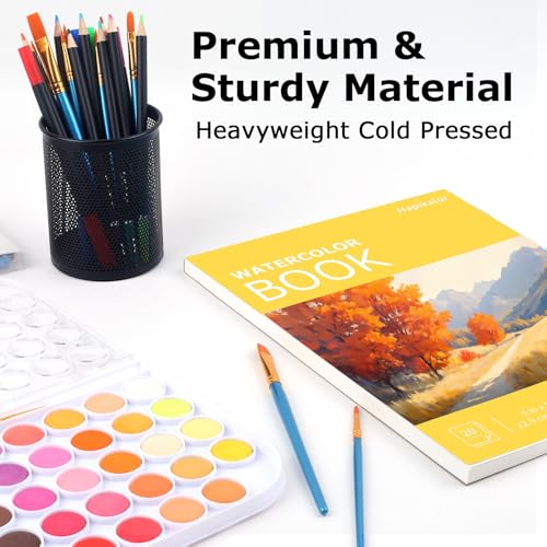 Image of Watercolor Paper Pad 9x12, 140lb /300gsm Cold Press Drawing Paper, 20 Sheets Acid-Free Artist Sketchbook for Wet Media, Gouache & Acrylic, Double Sided Painting Paper (Yellow Cover)