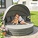 Outsunny Sonnenliege, rund, Gartenbett für den Außenbereich, modular, 3 Stück, aus Polyrattan, mit einziehbarem Vorzelt, Kissen und Kissen, Relaxliege für Pool, Terrasse, Veranda, Hellgrau