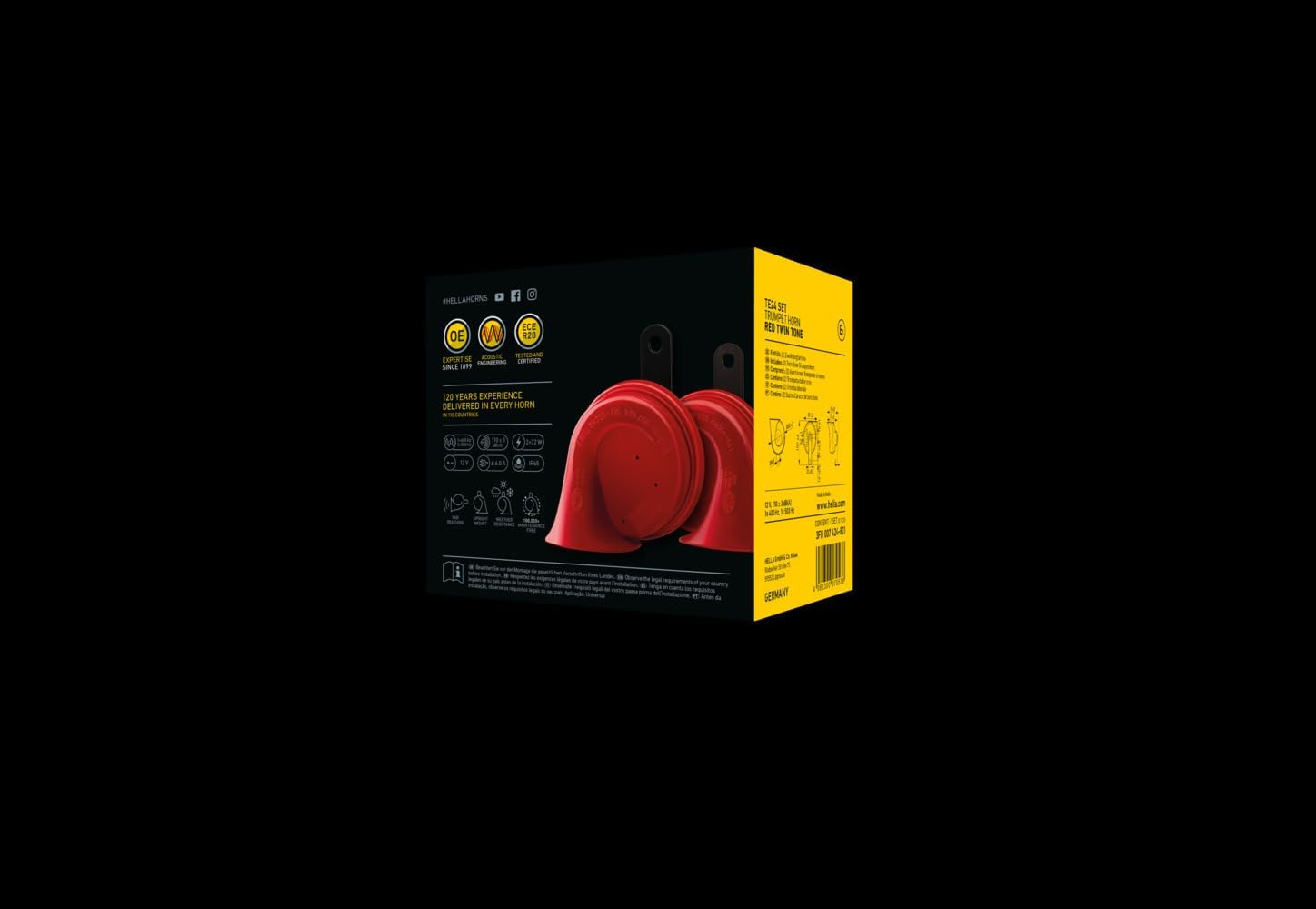 HELLA 007424801 Twin Trumpet High/Low Tone 12V Horn Kit with Bracket, Red