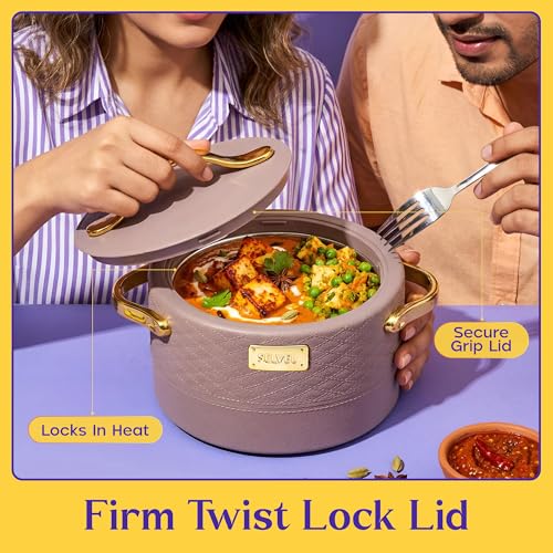 Image of SELVEL Heritage Casserole 800 ml | Stainless Steel Inner & Premium Plastic Outer Body | Insulated Hot Pot for Roti, Rice & Curry | Elegant Brown Finish with Gold Handles
