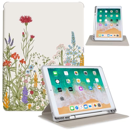 Rotating iPad 10.2/10.5 Case for iPad 9th/8th/7th Generation, iPad Air 3, iPad Pro 10.5 - 360 Degree Swivel Multi-Angle View Stand Cover with Pencil Holder, Auto Wake/Sleep - Colored Flowers