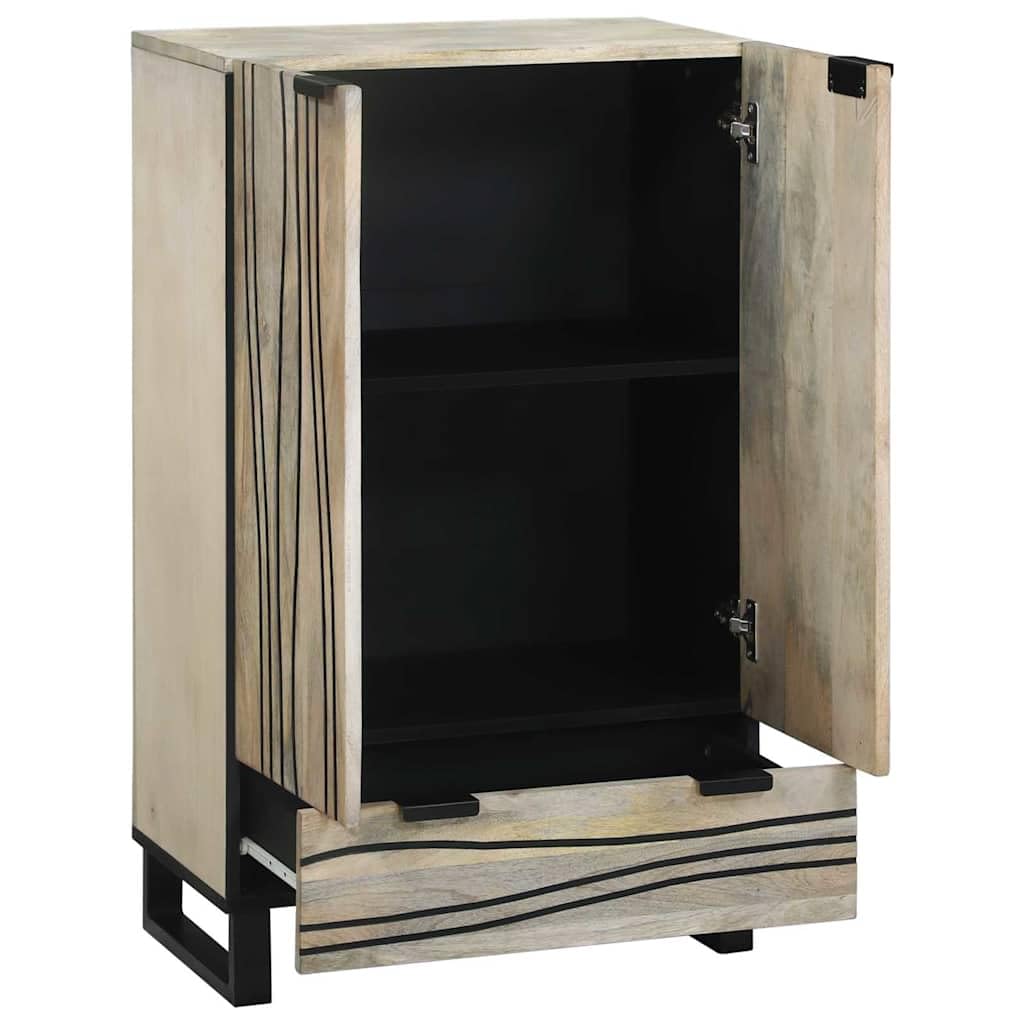 Générique Credenza Legno Mango Massiccio Bianco E Nero | Vasellame spazioso da parete per salotto o sala da pranzo