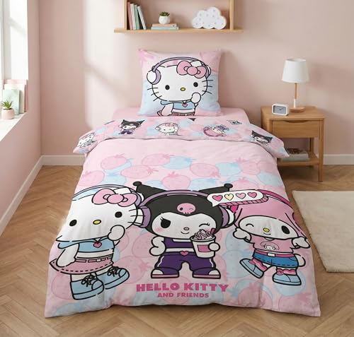 Aymax - Juego de funda nórdica de 135 x 200 cm y funda de almohada de 80 x 80 cm, con Kuromi y My Melody