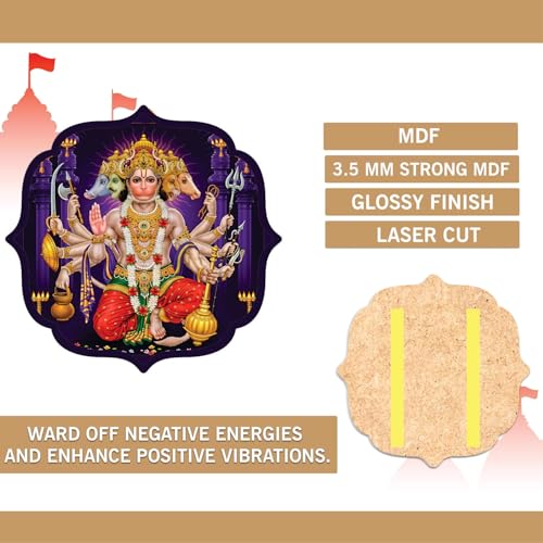 Image of BerryBox Panchmukhi Hanuman MDF Sticker Wall Frame Door Vastu Dosh Rectification Remedy Of Home, Office And Factory MDF Photo Poster with self adhesive tape 4 inch (Style 5)