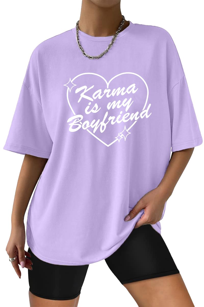JINTINGKarma is My Boyfriend Shirt Women Oversized Country Music Tshirt Country Concert Tops Casual Graphic Tee