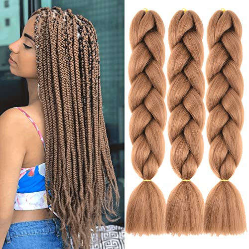 Xtrend 24 Inch 3Packs Dark Brown Jumbo Braid Hair for Box Braids Crochet Hair Long Synthetic Braiding Hair Extensions High Temperature Crochet Braids for Women (3packs