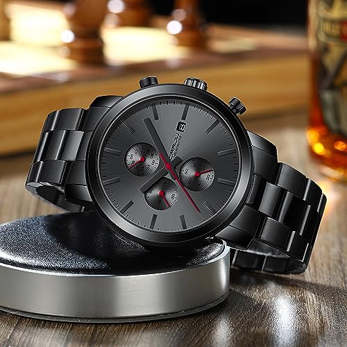 Herren Uhr Chronographen EdelstahlBand Männer Uhren Wasserdicht Armbanduhr Business Schwarz Stoppuhr mit Datum Analog Quarzuhren – Bild 3