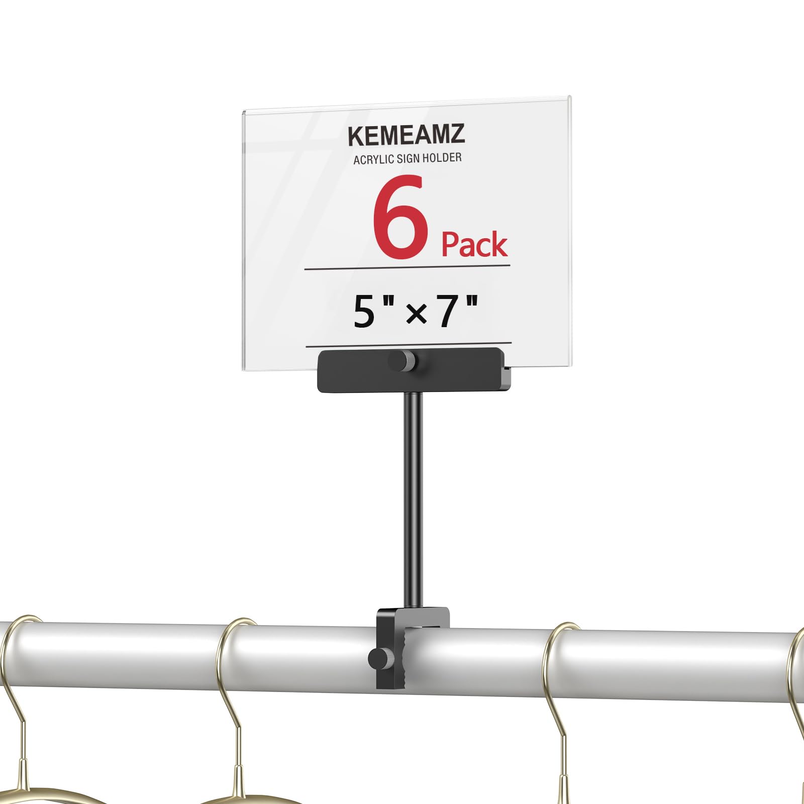 KEMEAMZ Aluminum Alloy Sign Holder Clamp with 5 x 7 Inch Acrylic Frame Sign Holder,Merchandise Sign Display Clip for Clothing Stores Business Retail