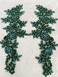 Zbroh Handmade red/white//green/blue rhinestones applique sewing beads stones trim lace patches accessory for dress clothes one pair (deepgreen)