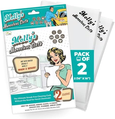 Molly's Marvelous Cloth, Streak-Free, Lint-Free Microfiber Cleaning Cloth, Polishing Cloth for Glass, Stainless Steel, Use for Kitchen, Bath, Cars, Detailing, Reusable (2pk, White)