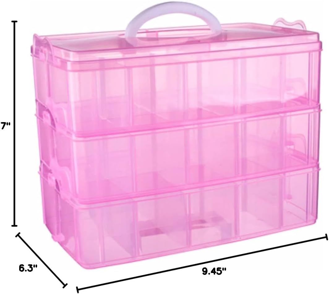Washi Tape Box Organizer Storage Pink,Divider Closet Container,with 30 Adjustable Compartments,Clear,Masking Tape Desktop Tape DIY Sticker Roll Tape Cutter Holder Storage