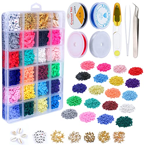 4000 Pcs Polymer Clay Beads for Bracelets Making Kit -6mm Flat Beads Kits -20 Color DIY Clay Bead Kit for Bracelet Kit & Jewelry Making Preppy Beads-Flat Beads for Bracelets Beads Clay, Small Beads