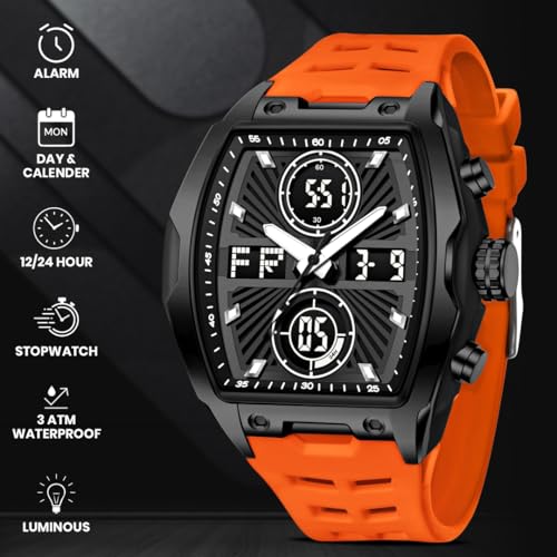 Image of V2A Impact-KUBIX 5410 Analog-Digital Watch for Men | Trendy Tonneau Shape | Bold Fashion Performance Watch with 3 Time Zones, Countdown, 50M Water Resistance, Alarm & Stopwatch