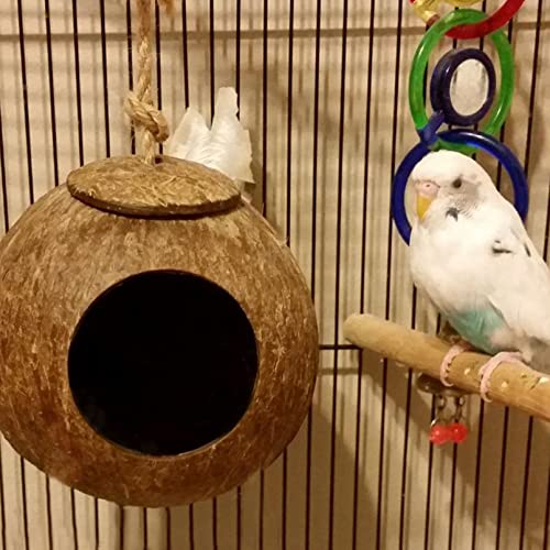 Image of Hanging Coconut for Birds,Bird Nest for Cage Parakeet Hideaway Budgie Hut House Sleeping Toys Pet Cage Habitats Decor for Parrot Cockatiel Conure Finch