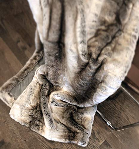 Eikei Luxury Faux Fur Throw Blanket Super Soft Oversized Thick Warm Afghan Reversible To Plush Velvet In Tan Grey Wolf, Cream Mink Or Blush Chinchilla, Machine Washable (Ombre Beige, 60Wx70L) #TOP4