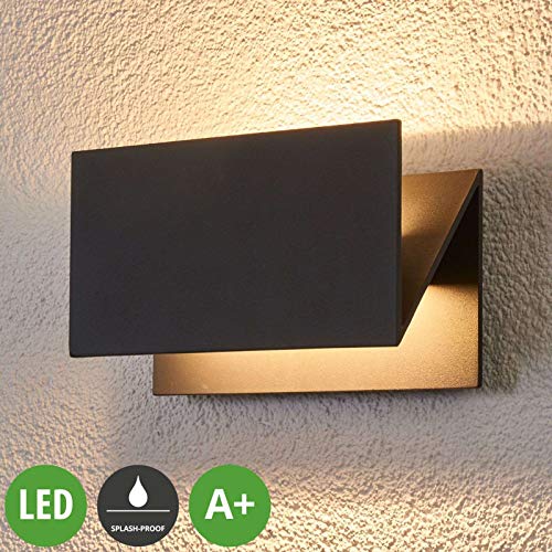 Preisvergleich Produktbild Lucande LED Wandleuchte außen 'Meja' (spritzwassergeschützt) (Modern) in Schwarz aus Aluminium (A+, inkl. Leuchtmittel) - LED-Außenwandleuchten Wandlampe, Led Außenlampe, Outdoor Wandlampe für
