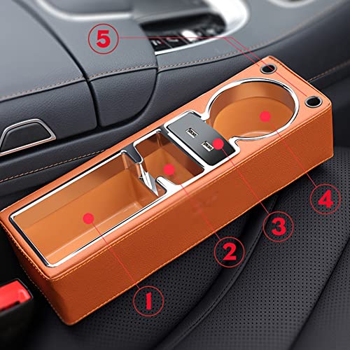Ihreesy Pu Leather Car Seat Gap Filler,Universal Car Seat Organizer Multifunctional Car Cup Holder Gap Filler Storage Box Console Side Pocket Car Organizer For Phones Sunglasses,Usb Style,Brown #TOP2