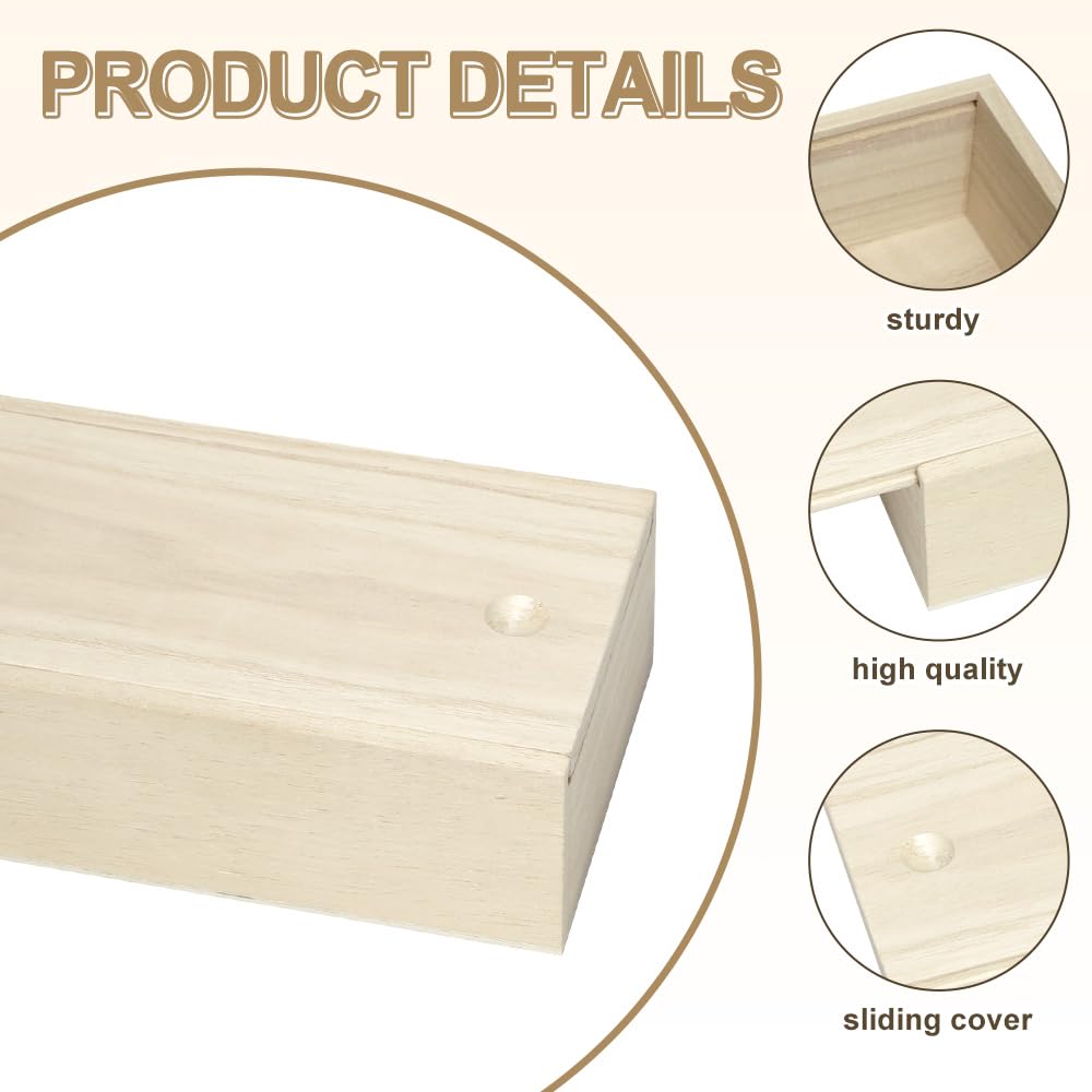Piccole Scatole di Legno Scorrevole 4 Pezzi Scatola di Immagazzinaggio in Legno Grezzo Cassetta Legno Rettangolare con Coperchio per Decorare fai da te e Contenitore,16.8x9.8x5cm