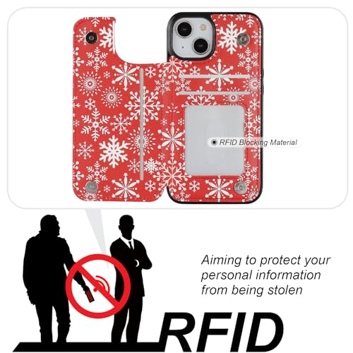 Image of HAOPINSH for iPhone 13 Wallet Case with Card Holder, Christmas Santa Snowflake Back Flip Folio PU Leather Kickstand Card Slots Case for Women Girls, Double Magnetic Clasp Shockproof Cover 6.1 inch