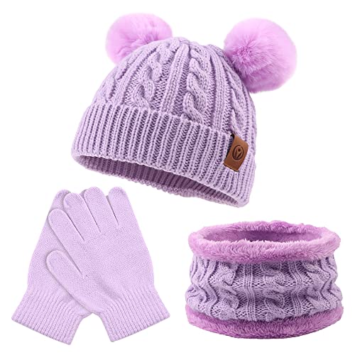 Image of Yuoahcn Kids Winter Beanie Hat Scarf Gloves Set Knit Warm Toddler Winter Cap Gloves Neck Warmer for Boys Girls 1-8 Year
