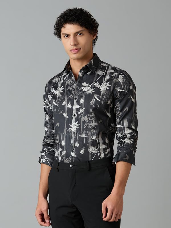 Image of Men's Printed Regular Fit Full Sleeves Cotton Formal Shirt