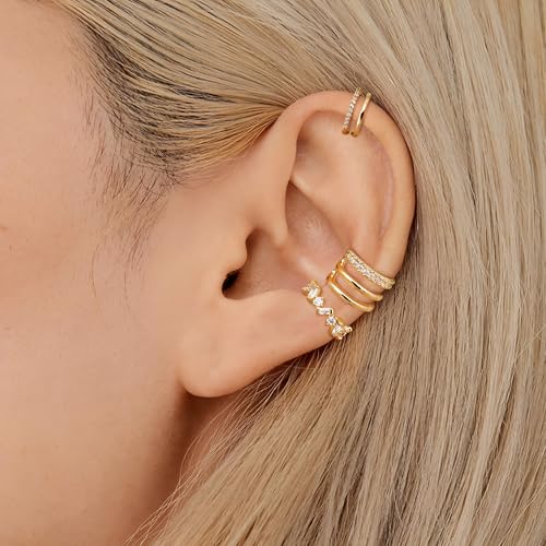 Dochais Ear Cuffs Non-Piercing Earrings for Women Cute Small Clip-On Cartilage Earring 14k Gold Plated Dainty Fake Piercings Earings2