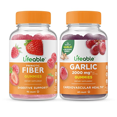 Lifeable Prebiotic Fiber 5G + Garlic 2000Mg, Gummies Bundle - Great Tasting, Vitamin Supplement, Gluten Free, Gmo Free, Chewable Gummy #TOP11