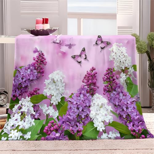 Manta de forro polar, tamaño individual, mantas suaves y acogedoras, color morado, blanco, lila para niños y adultos, manta ligera y mullida para sofá, cama, oficina, color morado, verano, otoño,