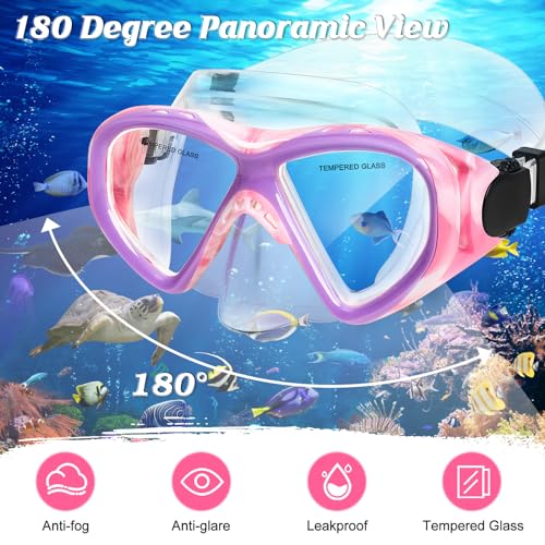 Image of Kids Swim Goggles Snorkel Diving Mask for Boys Girls Ages 5-15, Anti-Fog Swimming Goggles with Nose Cover